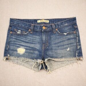 ✨J Brand Denim Shorts Distressed Raw Hem Y2K Low Rise Style Size 4 (27)